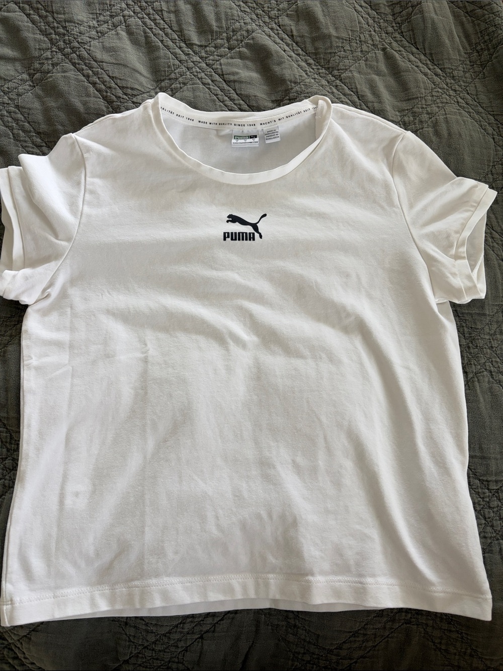 Puma White Short Sleeve Tee with Black Logo